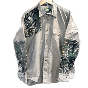 Cabela's Hunting Button Down Long Sleeve Tan Camo Patches Outdoor men's L